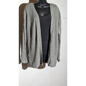 No Comment Open Front Cardigan Back Lace Up Sweater Gray Knit Long Sleeve Large